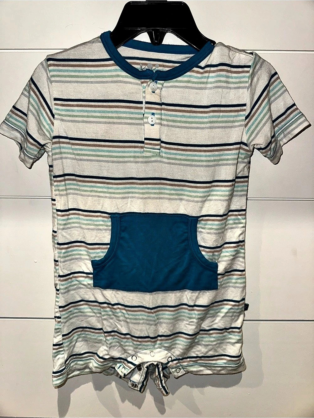 Kickee Pants Striped Baby One-Piece Blue & Green 6-12M